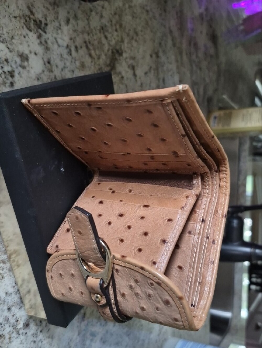 Dooney & Bourke Tan Ostrich-Embossed Leather Wallet with Gold Hardware - Picture 4 of 4